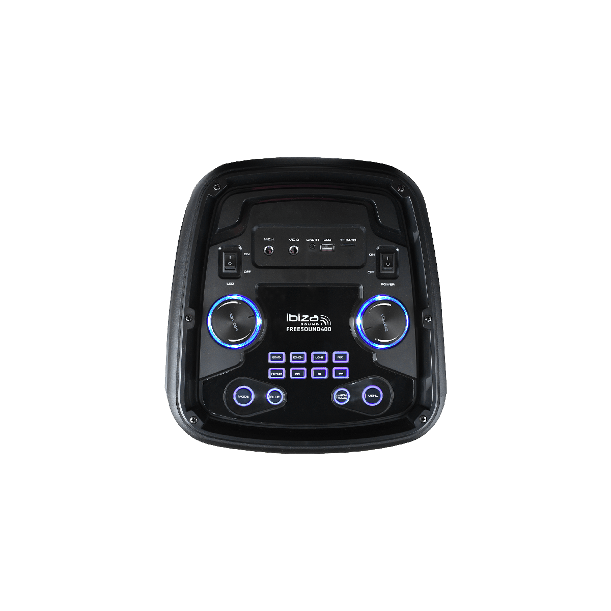 Ibiza - FREESOUND400 - Enceinte Portable sur Batterie avec Bluetooth, USB,  SD et AUX-in avec LEDs d’Ambiance - 400W - Noir