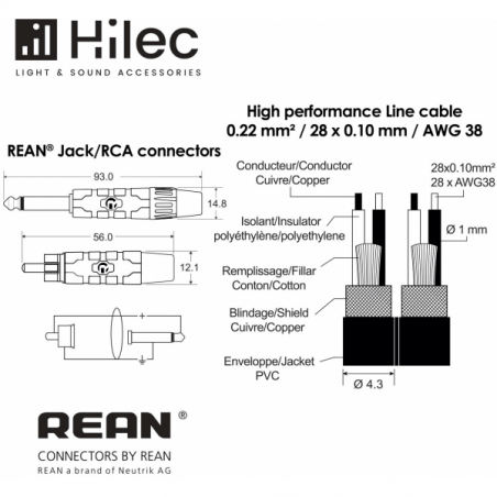 Câbles JACK / RCA - Hilec - CLPRO-2JM2RCA/1.5