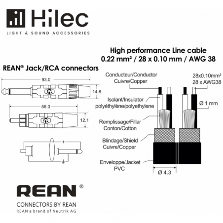 Câbles JACK / RCA - Hilec - CLPRO-2JM2RCA/3