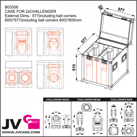 Flight cases éclairage - JB Systems - CASE FOR 2x CHALLENGER