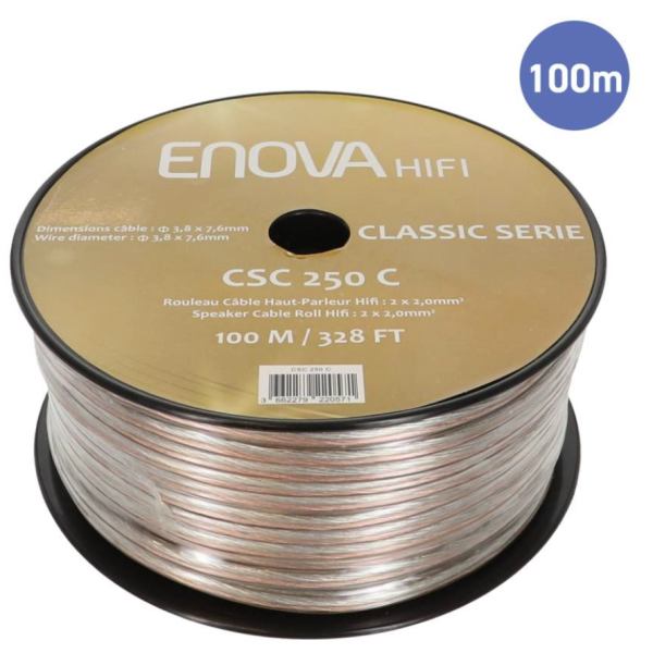 Câble hauts parleurs au mètre - Enova Hifi - CSC 250 C (2x2mm - 100m) Câble hauts parleurs au mètre - Enova Hifi - CSC 250 C (2x2mm - 100m)