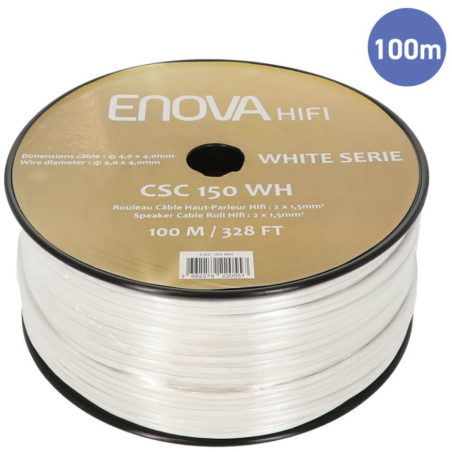 Câble hauts parleurs au mètre - Enova Hifi - CSC 150 WH (2x1,5mm - 100m)