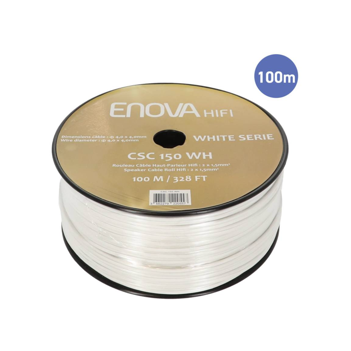 Câble hauts parleurs au mètre - Enova Hifi - CSC 150 WH (2x1,5mm - 100m)