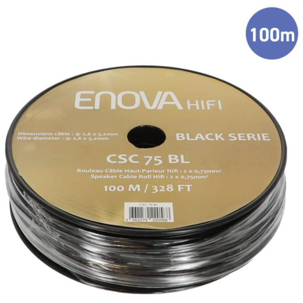 Câble hauts parleurs au mètre - Enova Hifi - CSC 75 BL (BOBINE 100M) Câble hauts parleurs au mètre - Enova Hifi - CSC 75 BL (BOBINE 100M)
