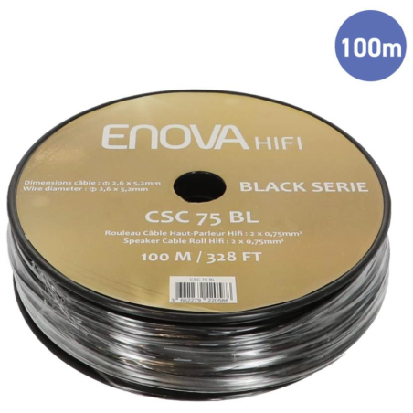 Câble hauts parleurs au mètre - Enova Hifi - CSC 75 BL (2x0,75mm - 100m)