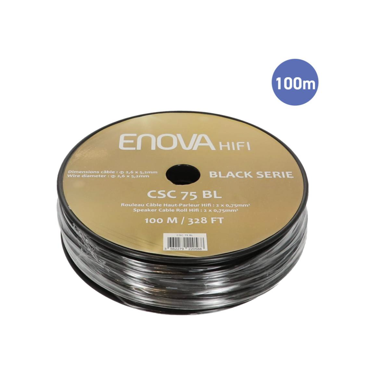 Câble hauts parleurs au mètre - Enova Hifi - CSC 75 BL (2x0,75mm - 100m)