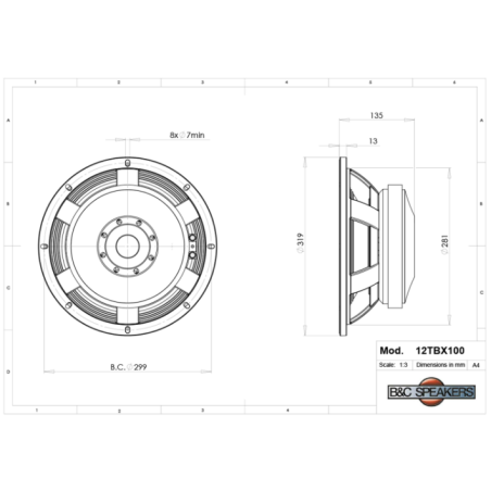 Hauts parleurs basse fréquence - B&C Speakers - 12TBX100 4 Ohm