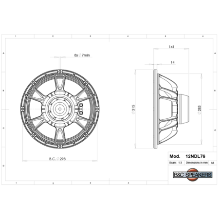 Hauts parleurs basse fréquence - B&C Speakers - 12NDL76 8 Ohm
