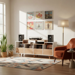	Meubles Disques et Platines Vinyles - NorStone - Oslo 1600 Blanc et Chêne