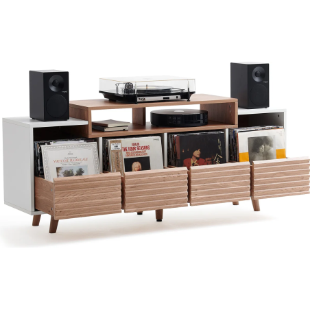 Meubles Disques et Platines Vinyles - NorStone - Oslo 1600 Blanc et Chêne