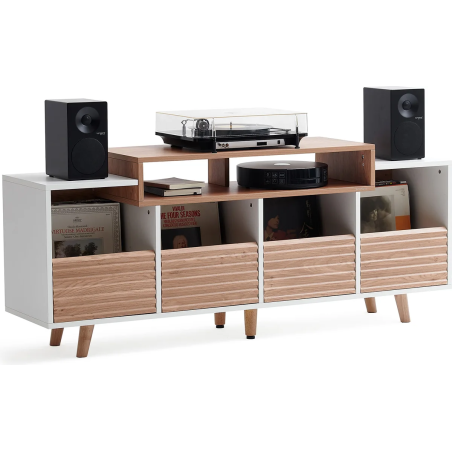Meubles Disques et Platines Vinyles - NorStone - Oslo 1600 Blanc et Chêne