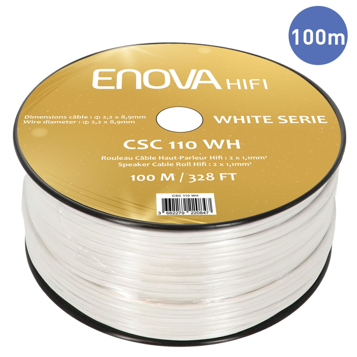 Câble hauts parleurs au mètre - Enova Hifi - CSC 110 WH (100m)