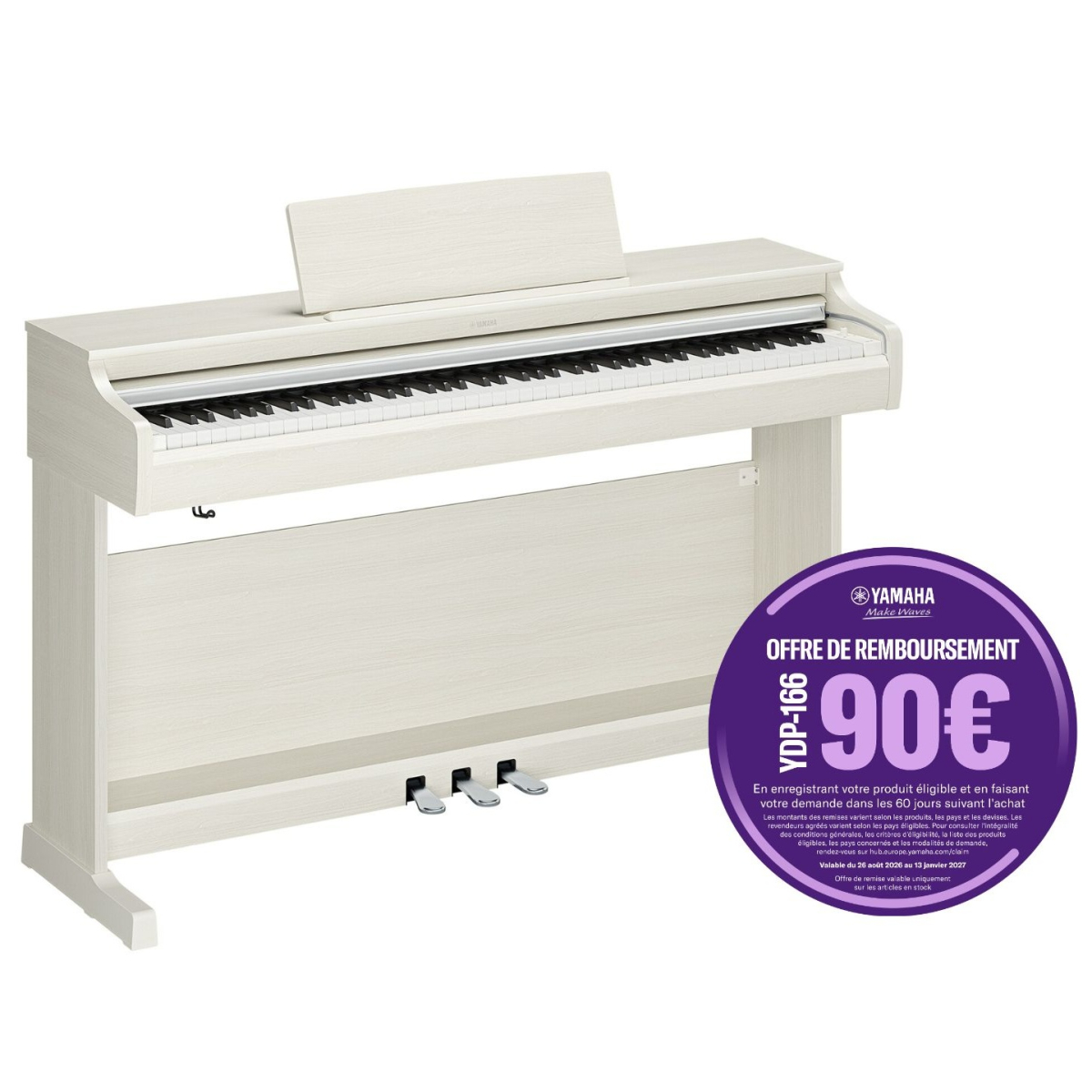 Pianos numériques meubles - Yamaha - YDP-166 WB Arius (Blanc crème)