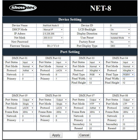Splitters DMX - Showtec - NET-8/3