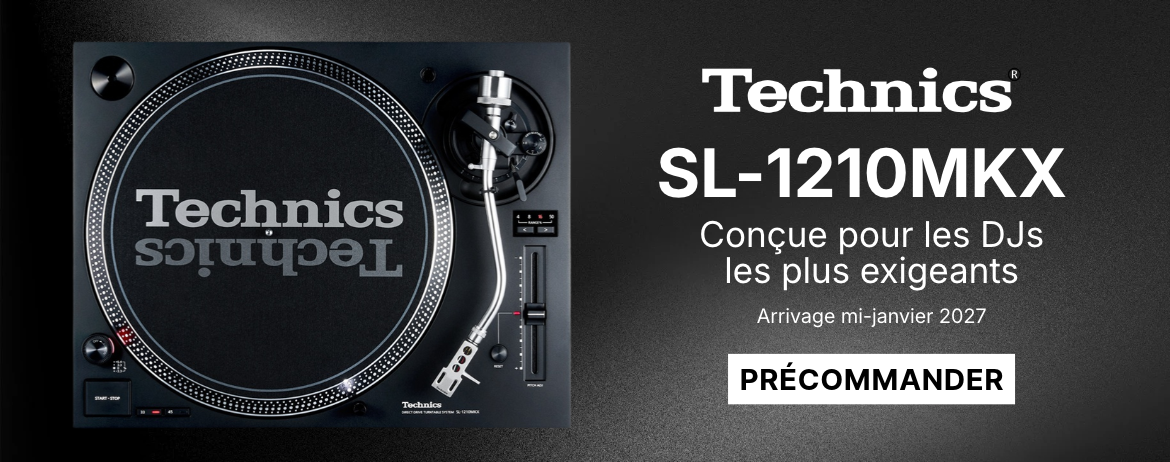 Platine DJ à entraînement direct Technics SL-1210MKX : châssis lourd anti-larsen, pitch ±4 % et ±50 %, 78 tr/min et lecture inversée pour clubs et scratch.