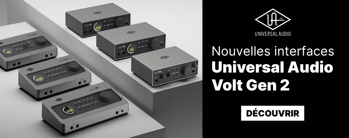 Nouvelle gamme Volt Gen 2 Universal Audio : interfaces audio USB 32 bits, préamplis Tone Shaping et plug-ins UAD offerts. Dispo chez Energyson.