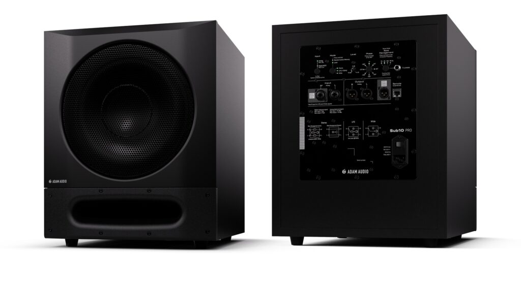 Caisson de basse studio Adam Audio Sub10 PRO noir avec woofer 10 pouces protégé par une grille en acier
